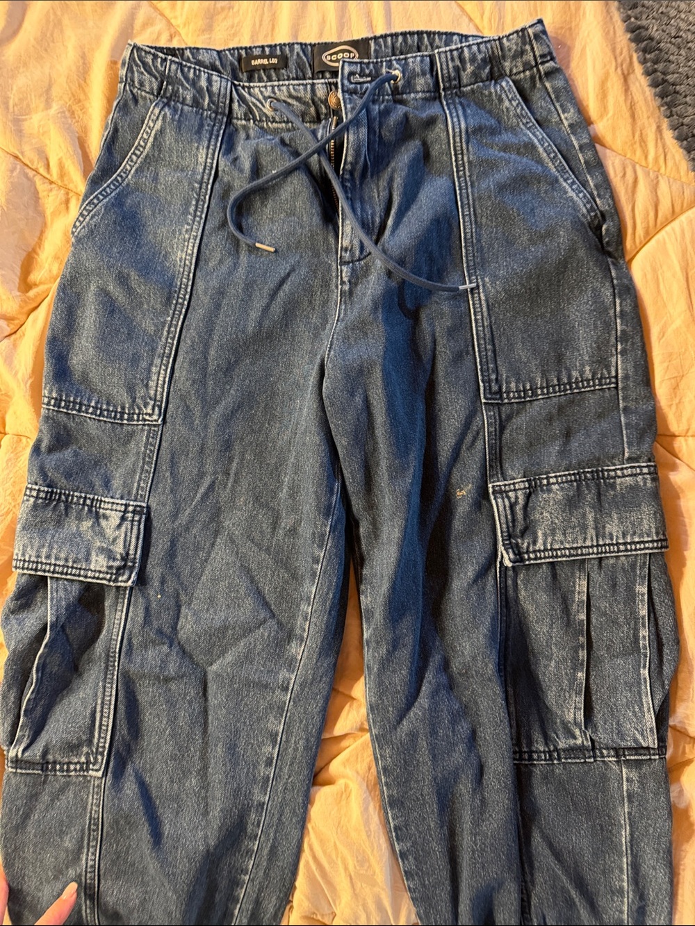 Goodfellow & Co Blue Denim Cargo loose Joggers with Drawstring Waist